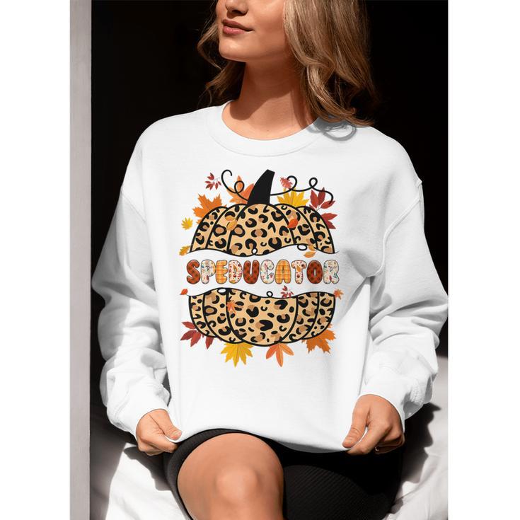 Autumn Fall SPED ED Teacher Thankful Grateful Pumpkin Retro Women Crewneck Sweatshirt, funny gift