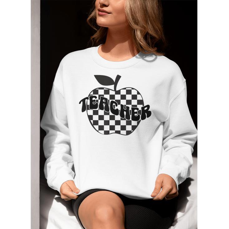 Back To School Checkered Apple Teacher Checkerboard Teacher For Men Women Girls Kids Women Crewneck Sweatshirt, funny gift
