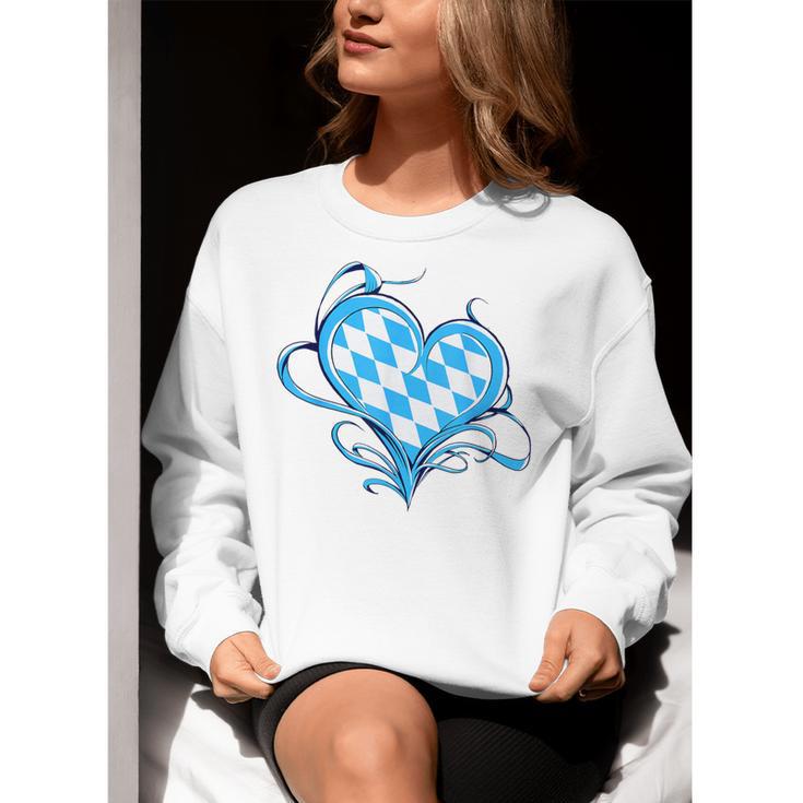 Bavarian Flag As Heart Blue Diamond Bavaria Women Crewneck Sweatshirt, funny gift