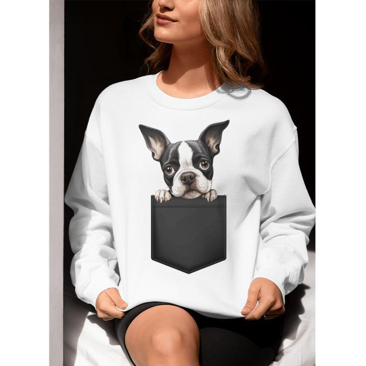 Boston Terrier Dog Puppy Dog In Pocket Cute Pet Lover Women Crewneck Sweatshirt, funny gift