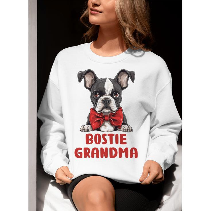 Boston Terrier Grandma Dog Lovers Puppy Bostie Owner Women Crewneck Sweatshirt, funny gift