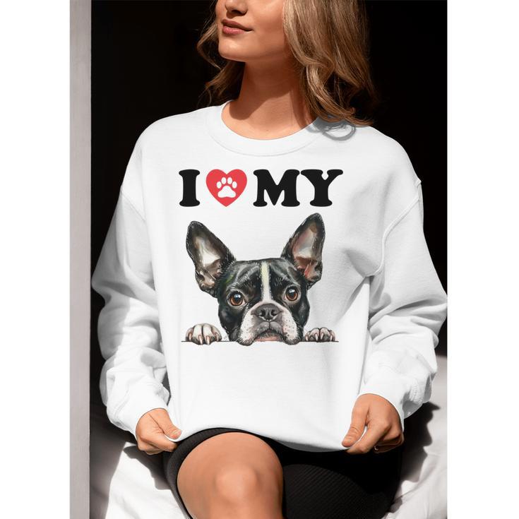 Boston Terrier I Heart My Dog Dog Lover Women Crewneck Sweatshirt, funny gift