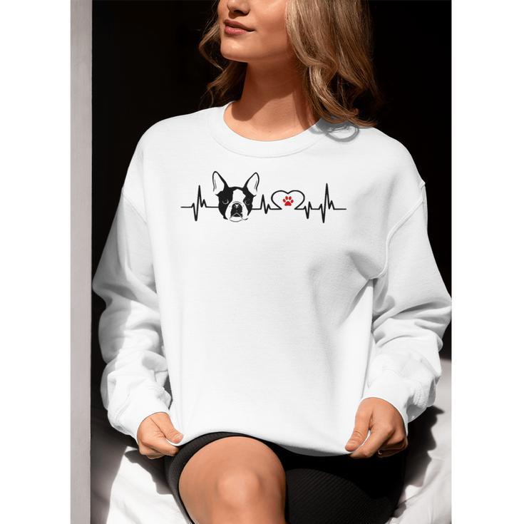Boston Terrier Heartbeat Heart Line Women Crewneck Sweatshirt, funny gift
