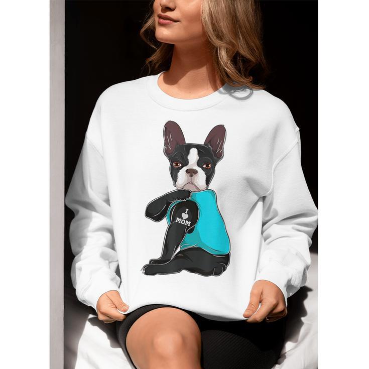 Boston Terrier I Love Mom Apparel Women Crewneck Sweatshirt, Boston Terrier Mom Sweatshirts, funny gift