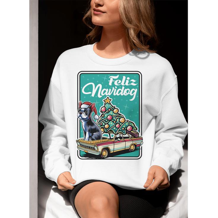 Boston Terrier Merry Christmas Tree Truck Dog X-Mas Women Crewneck Sweatshirt, Boston Terrier Christmas Sweatshirts, funny gift