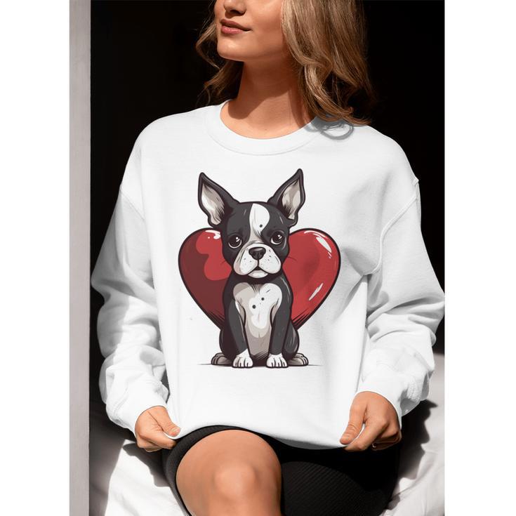 Boston Terrier Mom Dad Bostie Dog Lover Valentines Day Women Crewneck Sweatshirt, Boston Terrier Mom Sweatshirts, Boston Terrier Dad Sweatshirts, funny gift