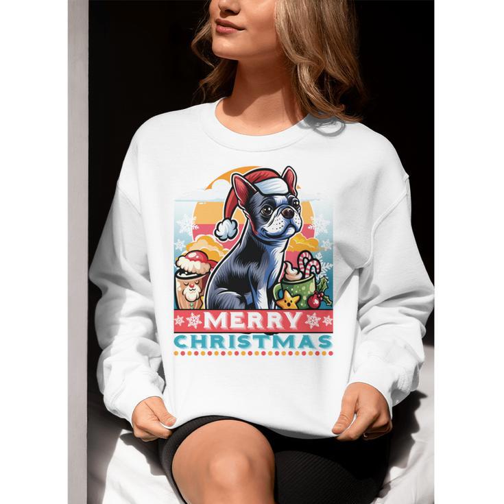 Boston Terrier Santa Claus Coffee Mug Merry Christmas Dogs Women Crewneck Sweatshirt, Boston Terrier Christmas Sweatshirts, funny gift