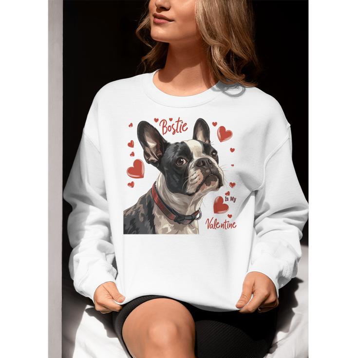 Boston Terrier Is My Valentine Cute Pet Dog Owner Valentine Women Crewneck Sweatshirt, funny gift