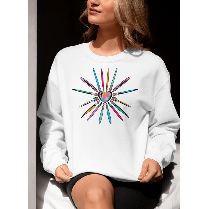 Cool Brush Heart Shape Art Teacher Paint For Artist Painter Women Crewneck Sweatshirt, funny gift