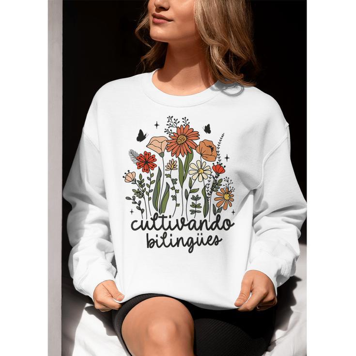 Cultivando Bilingues Dual Language Crew Bilingual Teacher Men Women Girls Kids Women Crewneck Sweatshirt, funny gift