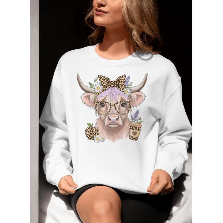 Cute Floral Highland Cow Back To School For Women Teacher Women Crewneck Sweatshirt, funny gift Cute Floral Highland Cow Back To School For Women Teacher Women Crewneck Sweatshirt, funny gift