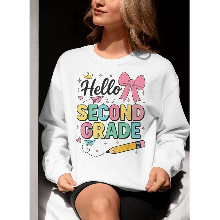 Cute Hello Second Grade Back To School Coquette Teacher Girl Women Crewneck Sweatshirt, funny gift Cute Hello Second Grade Back To School Coquette Teacher Girl Women Crewneck Sweatshirt, funny gift