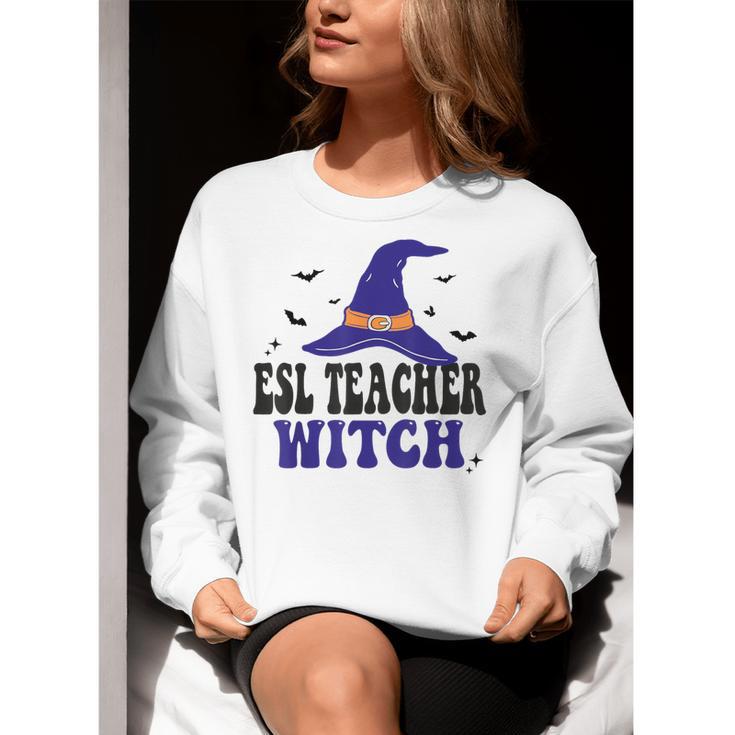 ESL Teacher Witch Halloween Matching Group Costume Women Crewneck Sweatshirt, Esl Teacher Sweatshirts, funny gift