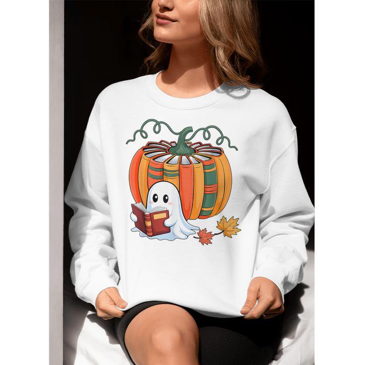 Fall Book Pumpkin Books Ghost Reading Halloween Teacher Women Crewneck Sweatshirt, funny gift Fall Book Pumpkin Books Ghost Reading Halloween Teacher Women Crewneck Sweatshirt, funny gift