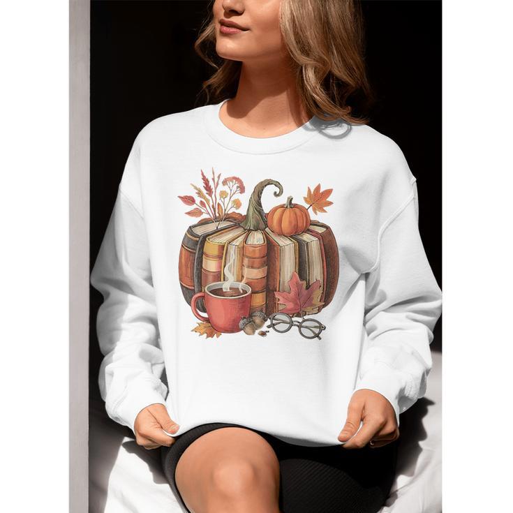 Fall Book Pumpkin Retro Reading Halloween Teacher Women Crewneck Sweatshirt, funny gift Fall Book Pumpkin Retro Reading Halloween Teacher Women Crewneck Sweatshirt, funny gift