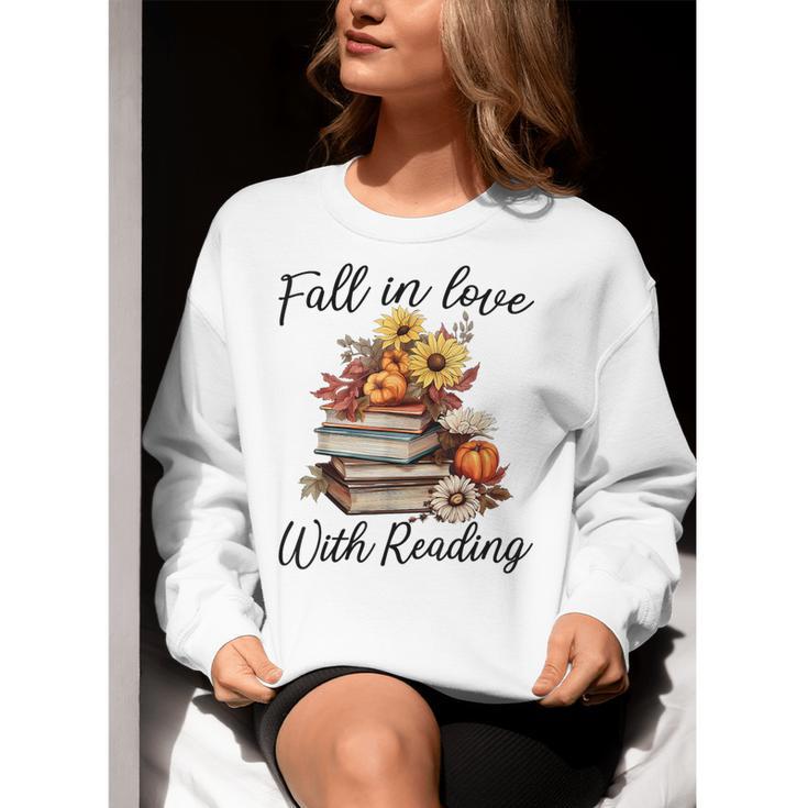 Fall In Love With Reading Book Autumn Teachers Pumpkins Women Crewneck Sweatshirt, funny gift Fall In Love With Reading Book Autumn Teachers Pumpkins Women Crewneck Sweatshirt, funny gift