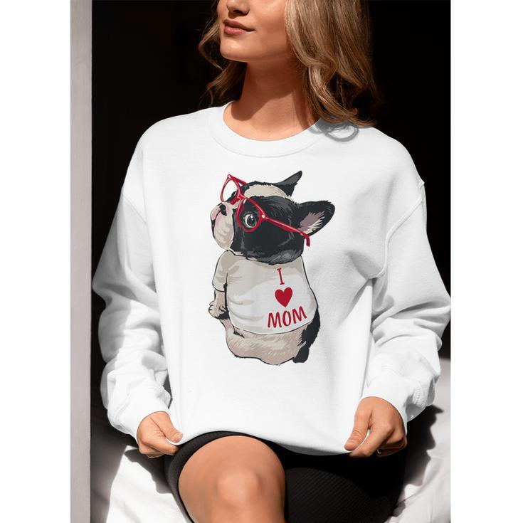 Girls I Heart Mom Love Mama Boston Terrier Dog Lover Women Crewneck Sweatshirt, Boston Terrier Mom Sweatshirts, funny gift