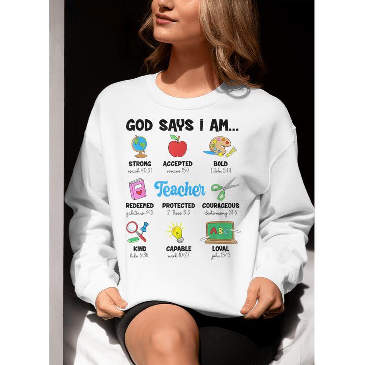 God Says Im Teacher Christian Back To School Religious Women Crewneck Sweatshirt, funny gift God Says Im Teacher Christian Back To School Religious Women Crewneck Sweatshirt, funny gift