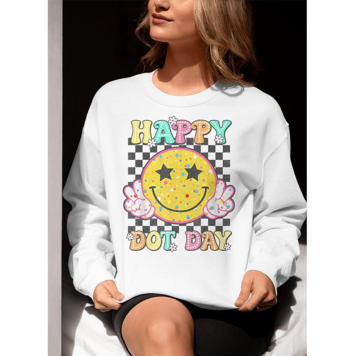 Happy Dot Day Hippie Flowers Smile Face Groovy Teacher Kids Women Crewneck Sweatshirt, Groovy Teacher Sweatshirts, funny gift Happy Dot Day Hippie Flowers Smile Face Groovy Teacher Kids Women Crewneck Sweatshirt, Groovy Teacher Sweatshirts, funny gift