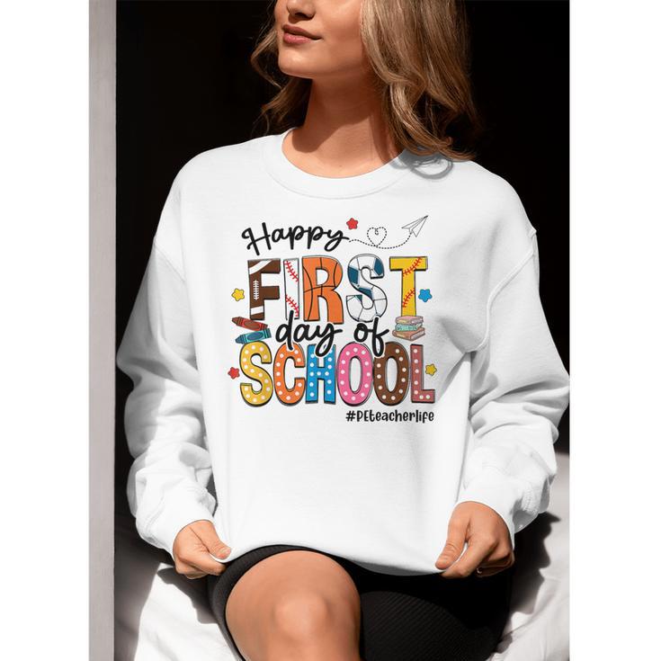 Happy First Day Of School PE Teacher Life Back To School Women Crewneck Sweatshirt, Pe Teacher Sweatshirts, funny gift Happy First Day Of School PE Teacher Life Back To School Women Crewneck Sweatshirt, Pe Teacher Sweatshirts, funny gift