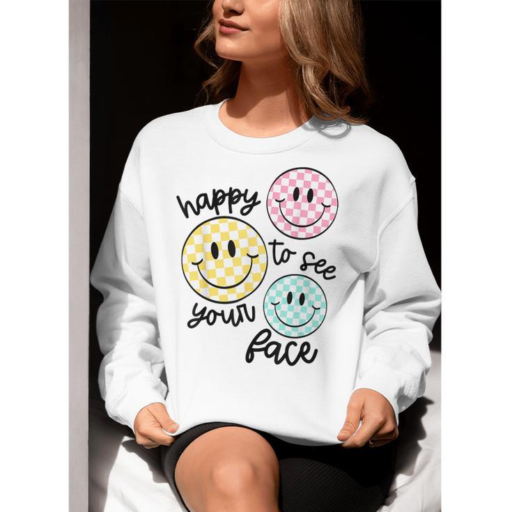 Happy To See Your Face Smile Face Teacher Back To School Women Crewneck Sweatshirt, funny gift Happy To See Your Face Smile Face Teacher Back To School Women Crewneck Sweatshirt, funny gift