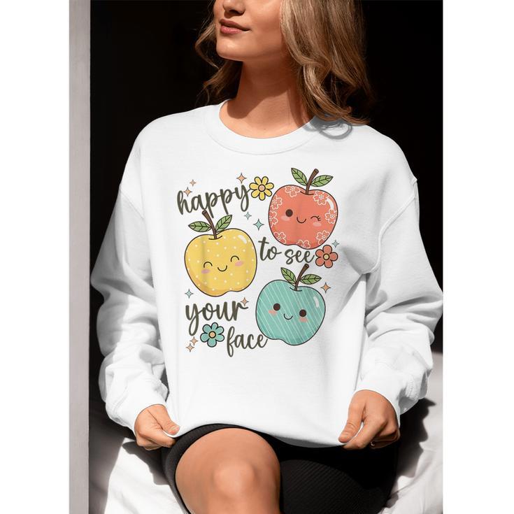 Happy To See Your Face Teacher Apple Women Crewneck Sweatshirt, funny gift