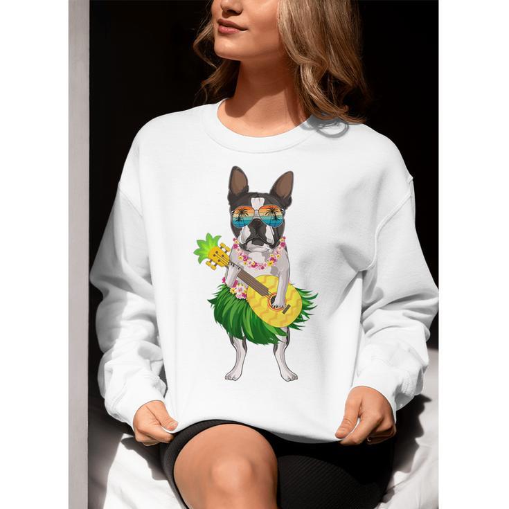Hawaiian Boston Terrier Dog Pineapple Ukulele Summer For Men Women Girls Kids Women Crewneck Sweatshirt, funny gift