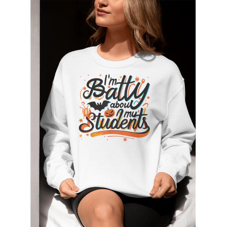 I'm Batty About My Students Watercolor Bat Teacher Halloween Women Crewneck Sweatshirt, funny gift