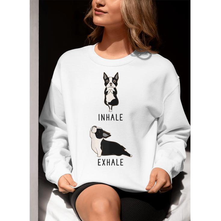 Inhale Exhale Yoga Boston Terrier Tshirt Women Crewneck Sweatshirt, funny gift