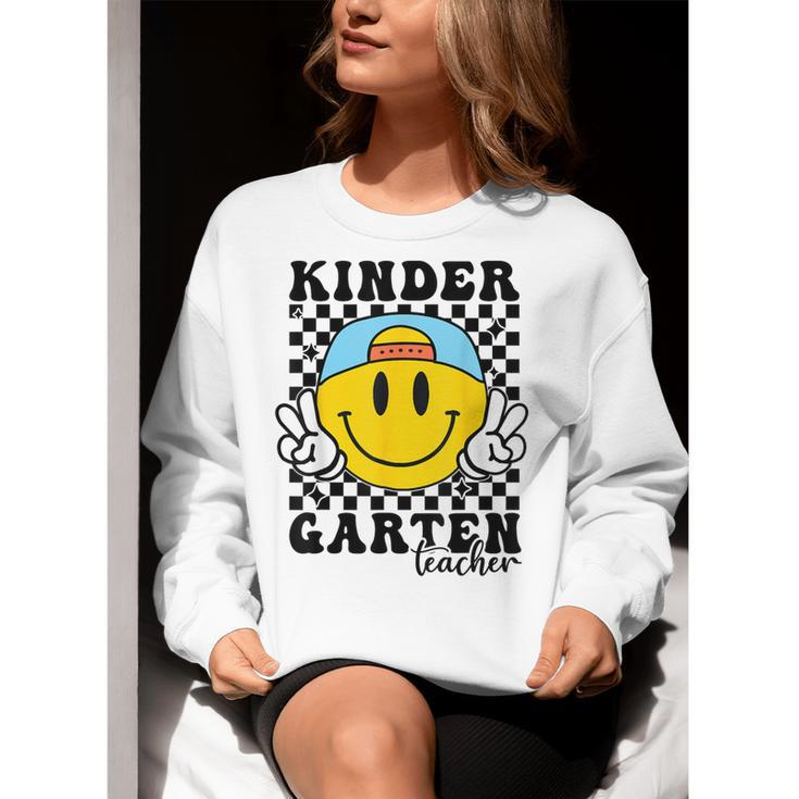 Kindergarten Teacher Hippie Smile Face Back School Women Crewneck Sweatshirt, funny gift Kindergarten Teacher Hippie Smile Face Back School Women Crewneck Sweatshirt, funny gift