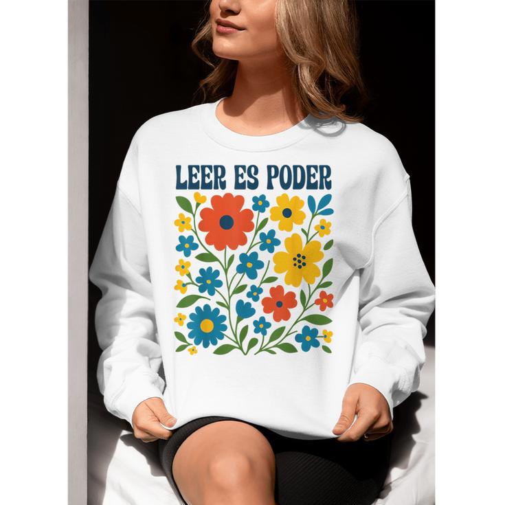 Leer Es Poder Cute Floral Boho Spanish Teacher Reading Women Crewneck Sweatshirt, funny gift Leer Es Poder Cute Floral Boho Spanish Teacher Reading Women Crewneck Sweatshirt, funny gift