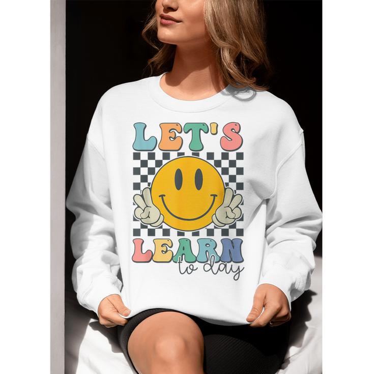 Let's Learn Today Smile Face Back To School For Teacher Kids Women Crewneck Sweatshirt, funny gift