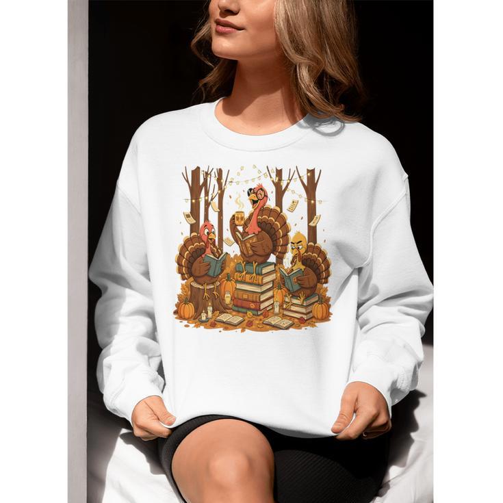 Librarian Turkey Reading Book Fall Thanksgiving Teacher Book Women Crewneck Sweatshirt, funny gift Librarian Turkey Reading Book Fall Thanksgiving Teacher Book Women Crewneck Sweatshirt, funny gift