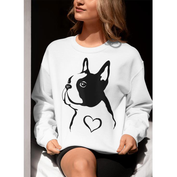 I Love My Boston Terrier Dog With Heart Women Crewneck Sweatshirt, funny gift