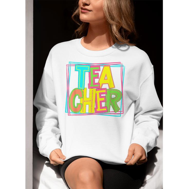 Neon Retro Teacher Cute Teacher Team New Teacher Back To Sch Women Crewneck Sweatshirt, funny gift Neon Retro Teacher Cute Teacher Team New Teacher Back To Sch Women Crewneck Sweatshirt, funny gift
