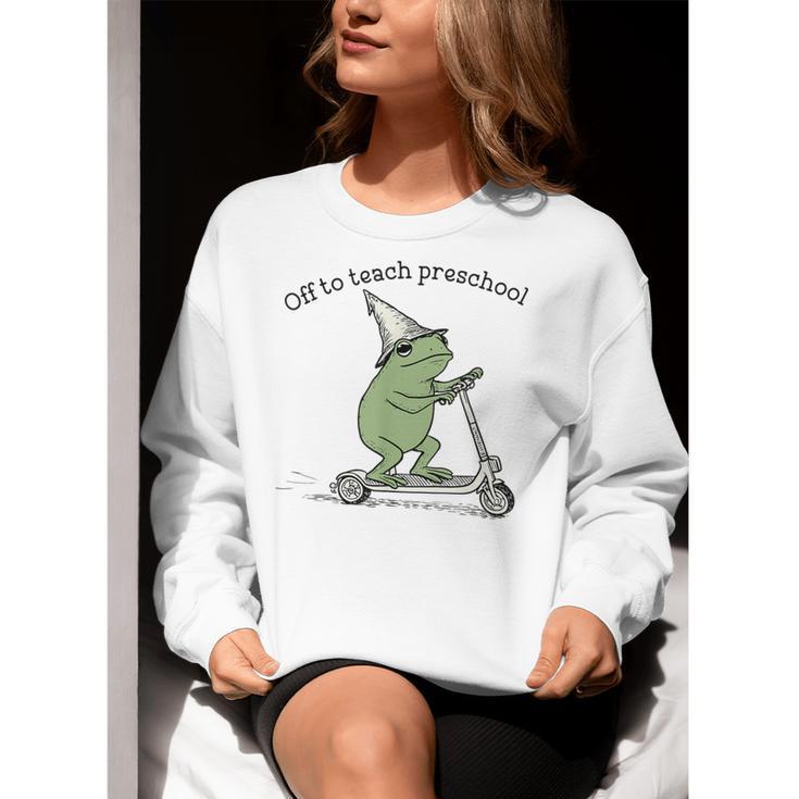 Pre K Grade Teacher Frog Back To School Preschool Women Crewneck Sweatshirt, funny gift