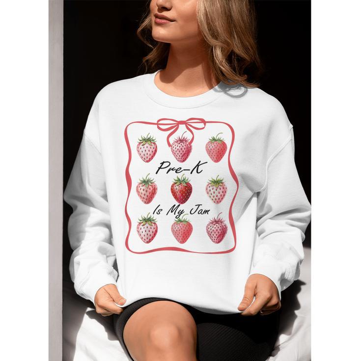 Pre K Is My Jam Teacher Team Crew Preschool Cute Strawberry Women Crewneck Sweatshirt, funny gift