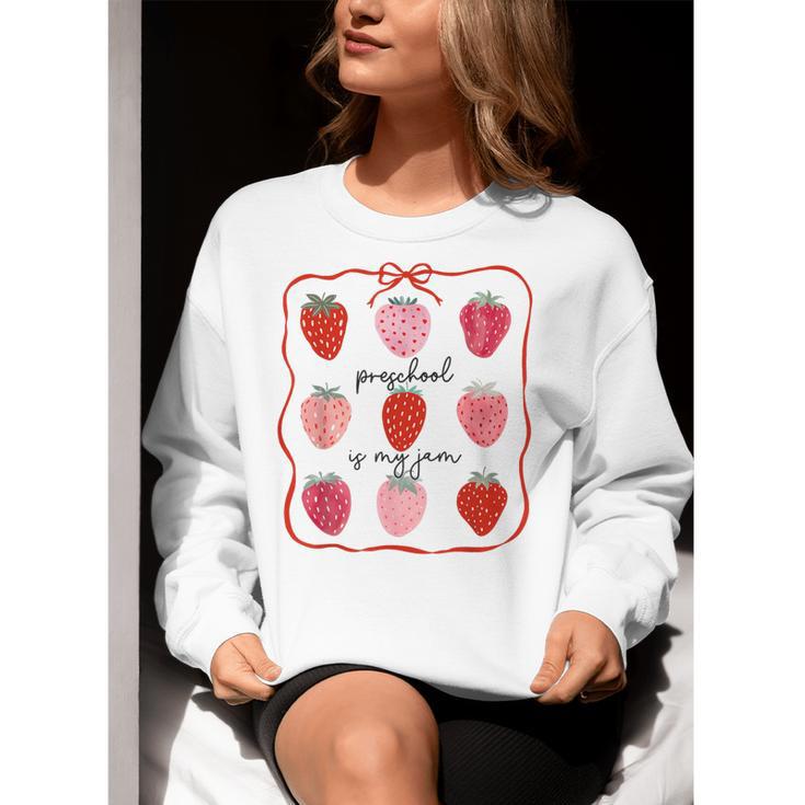 Preschool Is My Jam Strawberry Teacher First Day Of School Women Crewneck Sweatshirt, funny gift Preschool Is My Jam Strawberry Teacher First Day Of School Women Crewneck Sweatshirt, funny gift
