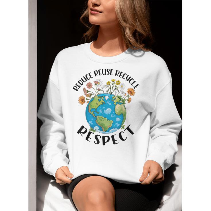 Reduce Reuse Recycle Respect Earth Day Teacher Girl Women Women Crewneck Sweatshirt, funny gift