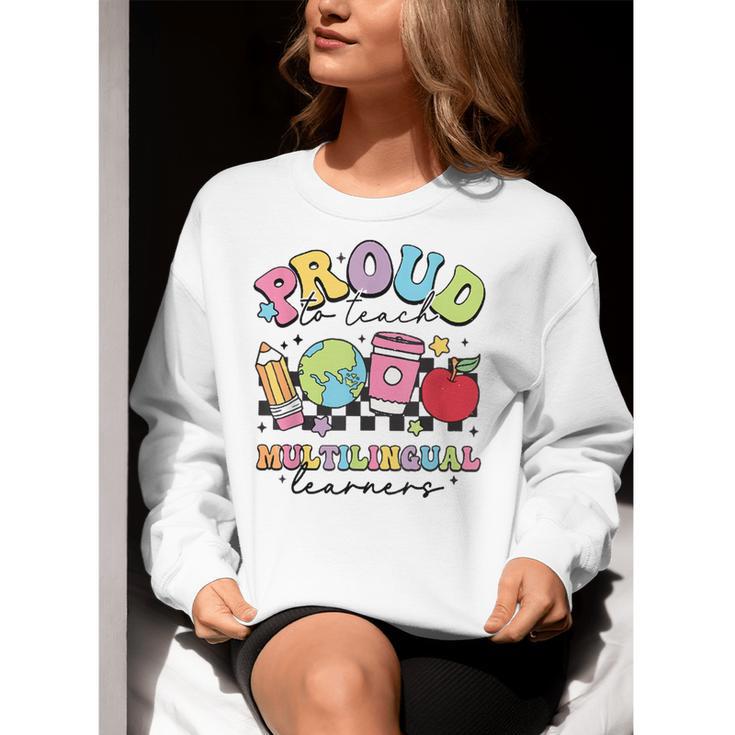Retro Proud To Teach Multilingual Learners English Teacher Women Crewneck Sweatshirt, English Teacher Sweatshirts, funny gift