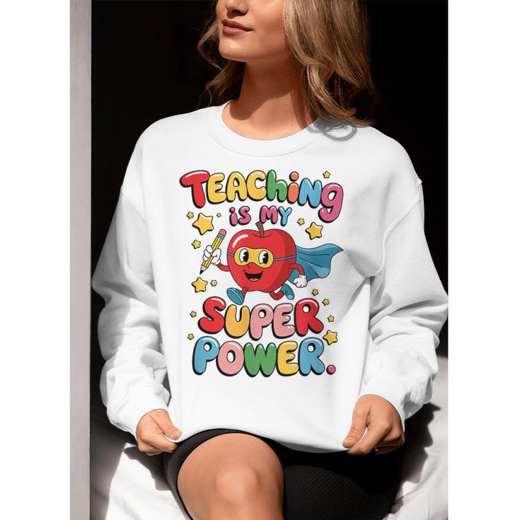 Retro Teaching Is My Superpower Apple Teacher Appreciation Women Crewneck Sweatshirt, funny gift Retro Teaching Is My Superpower Apple Teacher Appreciation Women Crewneck Sweatshirt, funny gift