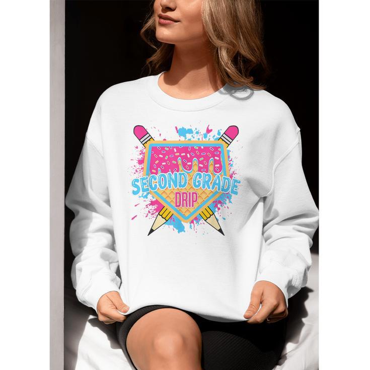 Second Grade Drip Ice Cream Home Plate Baseball Teachers Kid Women Crewneck Sweatshirt, funny gift Second Grade Drip Ice Cream Home Plate Baseball Teachers Kid Women Crewneck Sweatshirt, funny gift