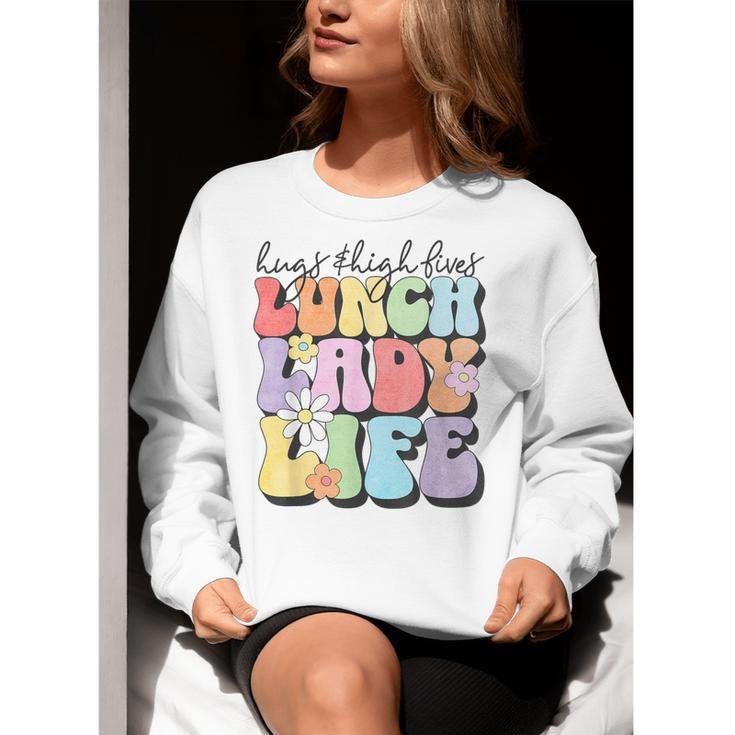 Soul Bleach Teacher Staff First Day Of School Last Hugs & High Fives Lunch Lady Vibes Blue Classic Fit Women Crewneck Sweatshirt, funny gift Soul Bleach Teacher Staff First Day Of School Last Hugs & High Fives Lunch Lady Vibes Blue Classic Fit Women Crewneck Sweatshirt, funny gift