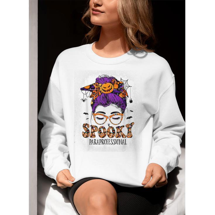 Spooky Paraprofessional Life Halloween Messy Bun Teacher For Men Women Women Crewneck Sweatshirt, funny gift Spooky Paraprofessional Life Halloween Messy Bun Teacher For Men Women Women Crewneck Sweatshirt, funny gift