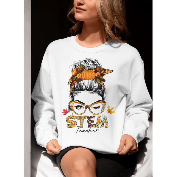 STEM Teacher Messy Bun Fall Vibes Autumn Thanksgiving Men Women Women Crewneck Sweatshirt, funny gift STEM Teacher Messy Bun Fall Vibes Autumn Thanksgiving Men Women Women Crewneck Sweatshirt, funny gift
