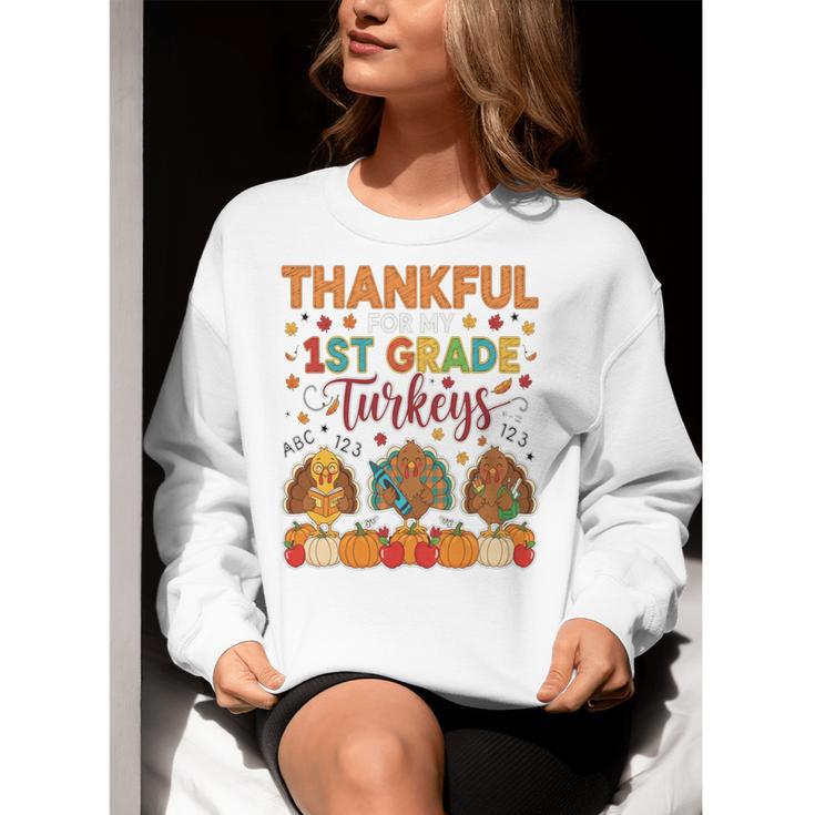 Teach Thanksgiving Teacher Thankful For My 1st Grade Turkeys Women Crewneck Sweatshirt, funny gift Teach Thanksgiving Teacher Thankful For My 1st Grade Turkeys Women Crewneck Sweatshirt, funny gift