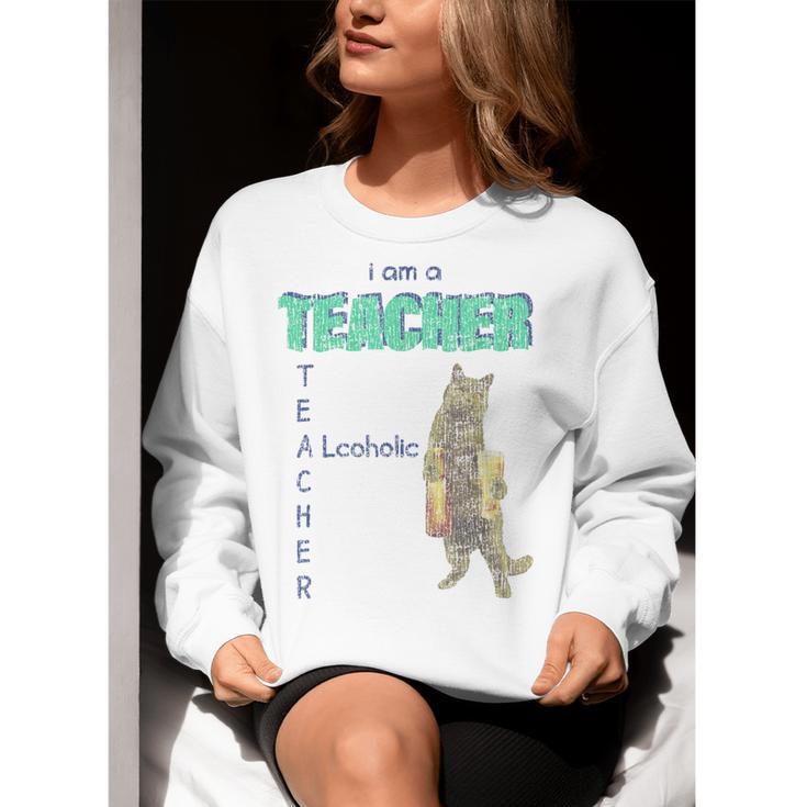 I Am A Teacher Alcoholic Cat Beer Feline Men Women Women Crewneck Sweatshirt, funny gift I Am A Teacher Alcoholic Cat Beer Feline Men Women Women Crewneck Sweatshirt, funny gift
