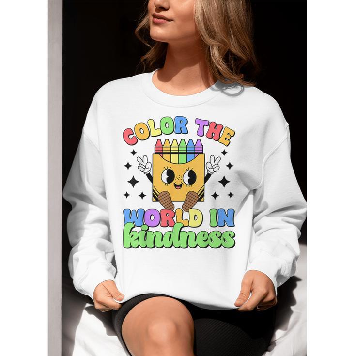 Teacher Back To School Color In Kindness Crayon Pencil Women Crewneck Sweatshirt, funny gift