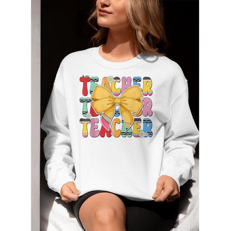 Teacher Pencil Coquette Bow Back To School Teacher Women Crewneck Sweatshirt, funny gift Teacher Pencil Coquette Bow Back To School Teacher Women Crewneck Sweatshirt, funny gift