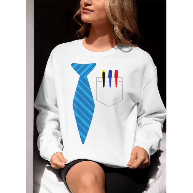 Teacher Tie & Pocket Protector Costume School Women Crewneck Sweatshirt, funny gift